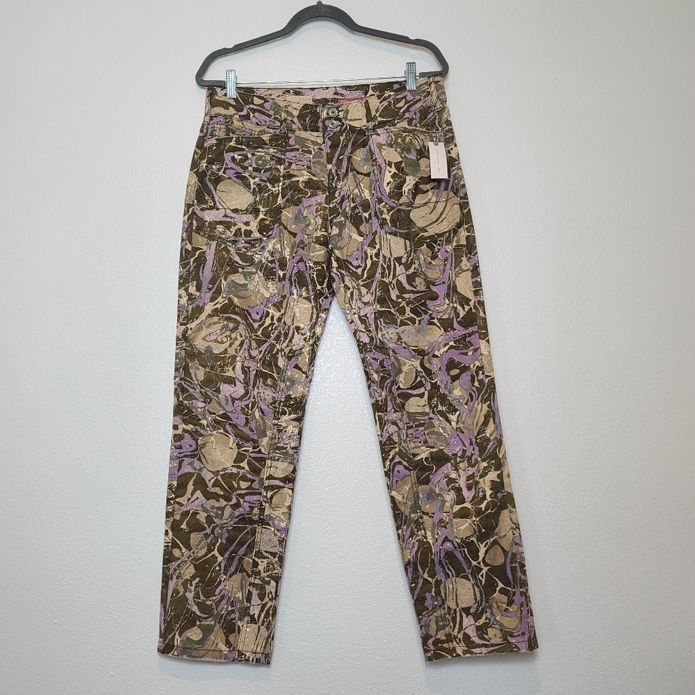 NWT Anthropologie Pilcro The Wanderer Low-Rise Metallic Marble Print Pants - Picture 4 of 11